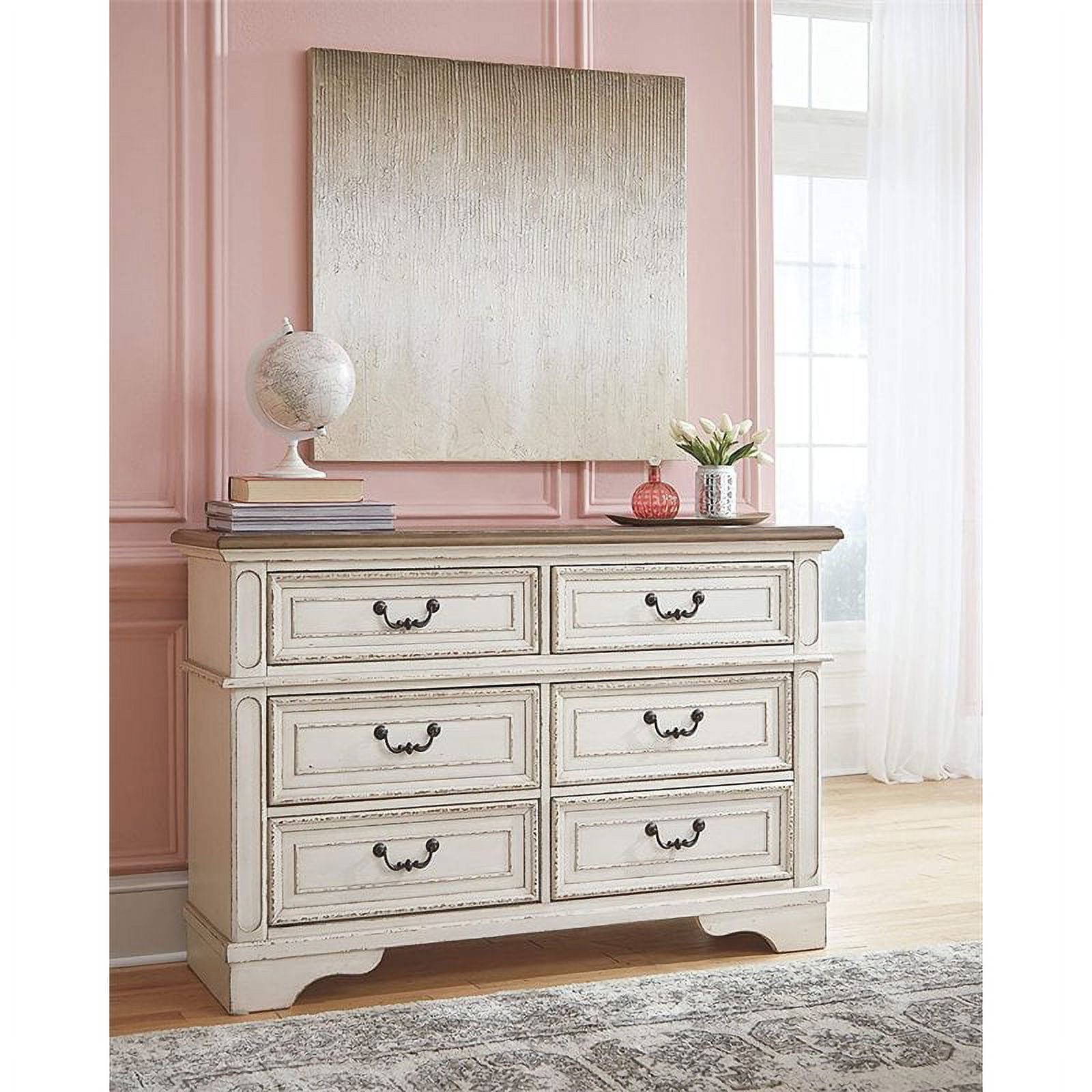 Bowery Hill 6 Drawer Double Dresser in White and Brown