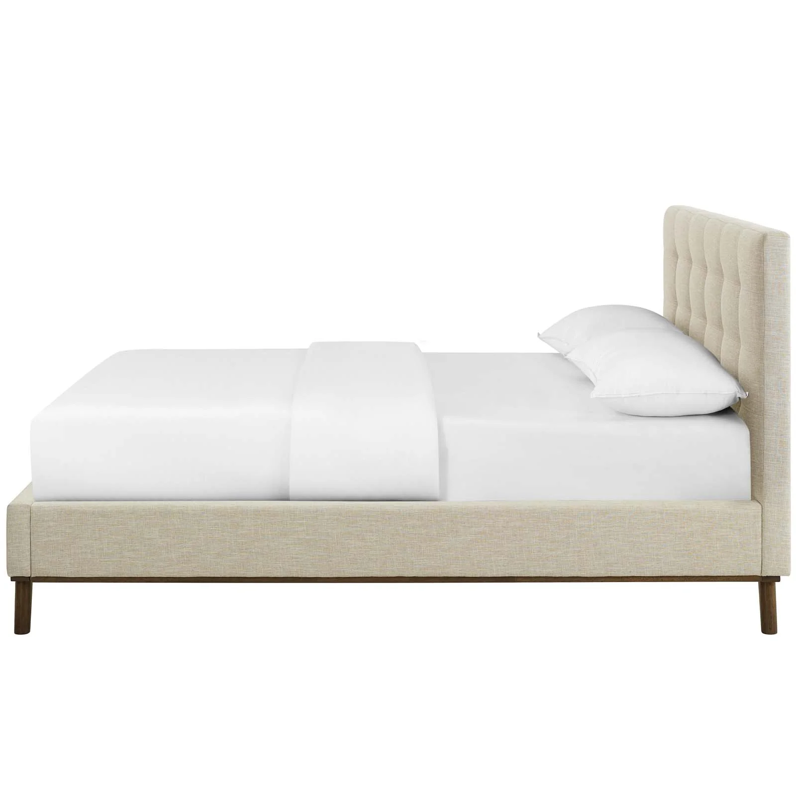 Contemporary Modern Urban Designer Bedroom Queen Size Platform Bed Frame, Fabric, Beige