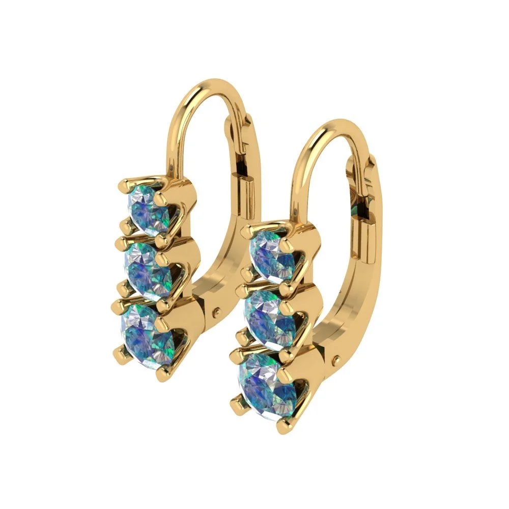 1.06ct Brilliant Round Cut Drop Dangle Synthetic Moissanite 18K Yellow Gold Earrings Lever Back