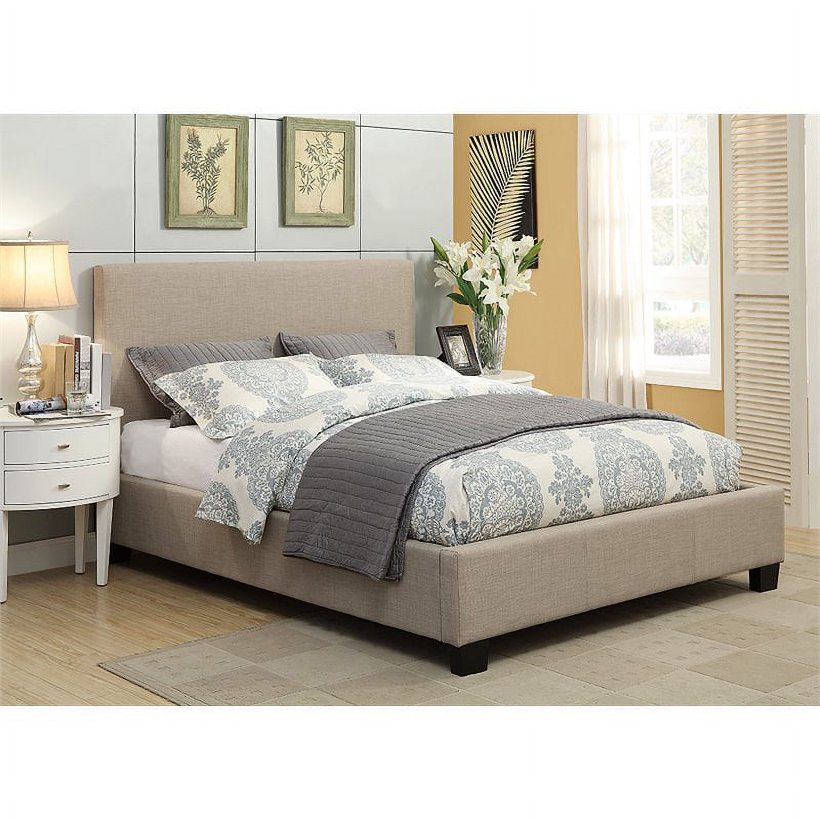 Bowery Hill Modern Beige Finish Upholstered Full Platform Bed