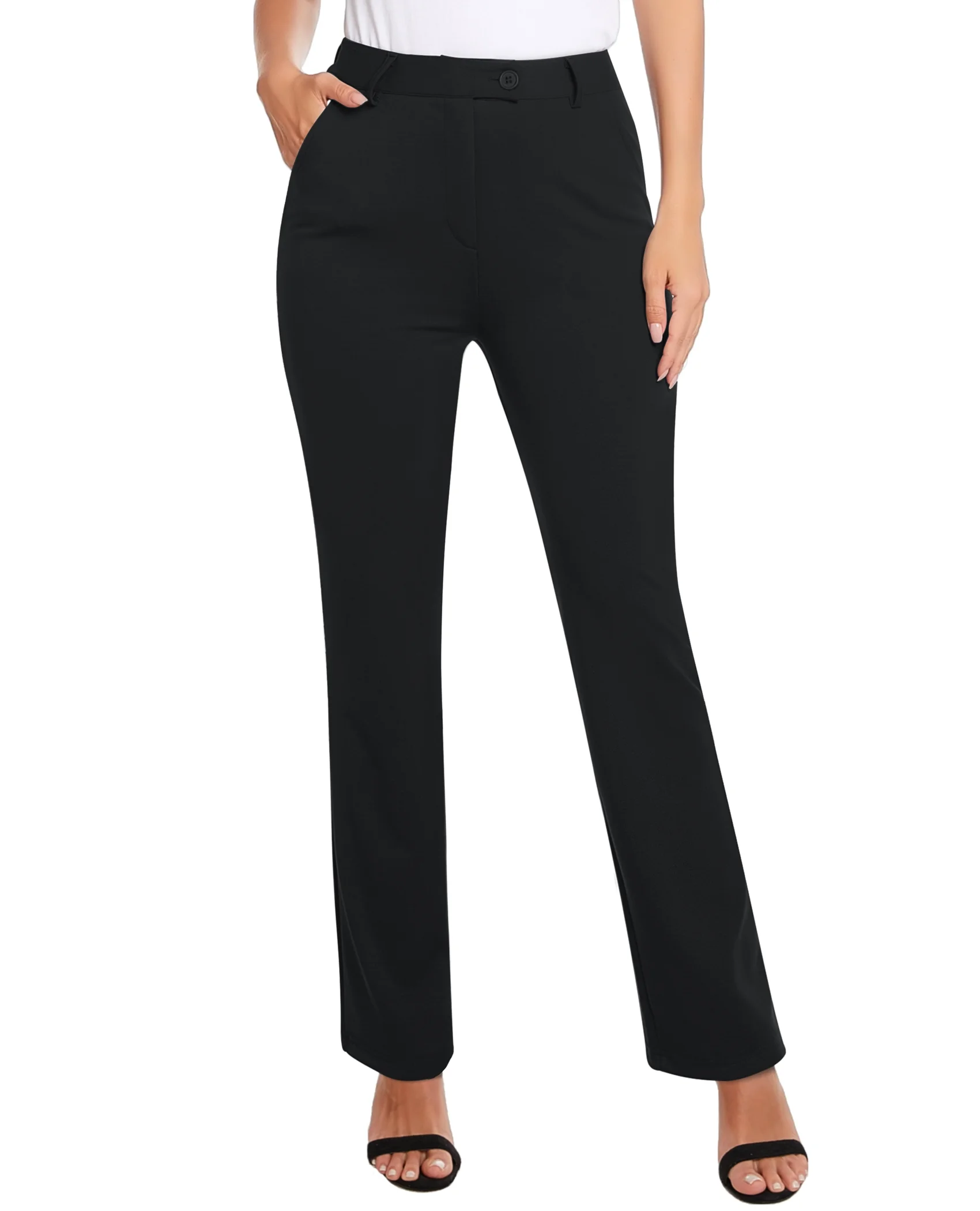 Siliteelon Women's Straight Leg Dress Pants Stretchy Work Office Trousers with Pockets