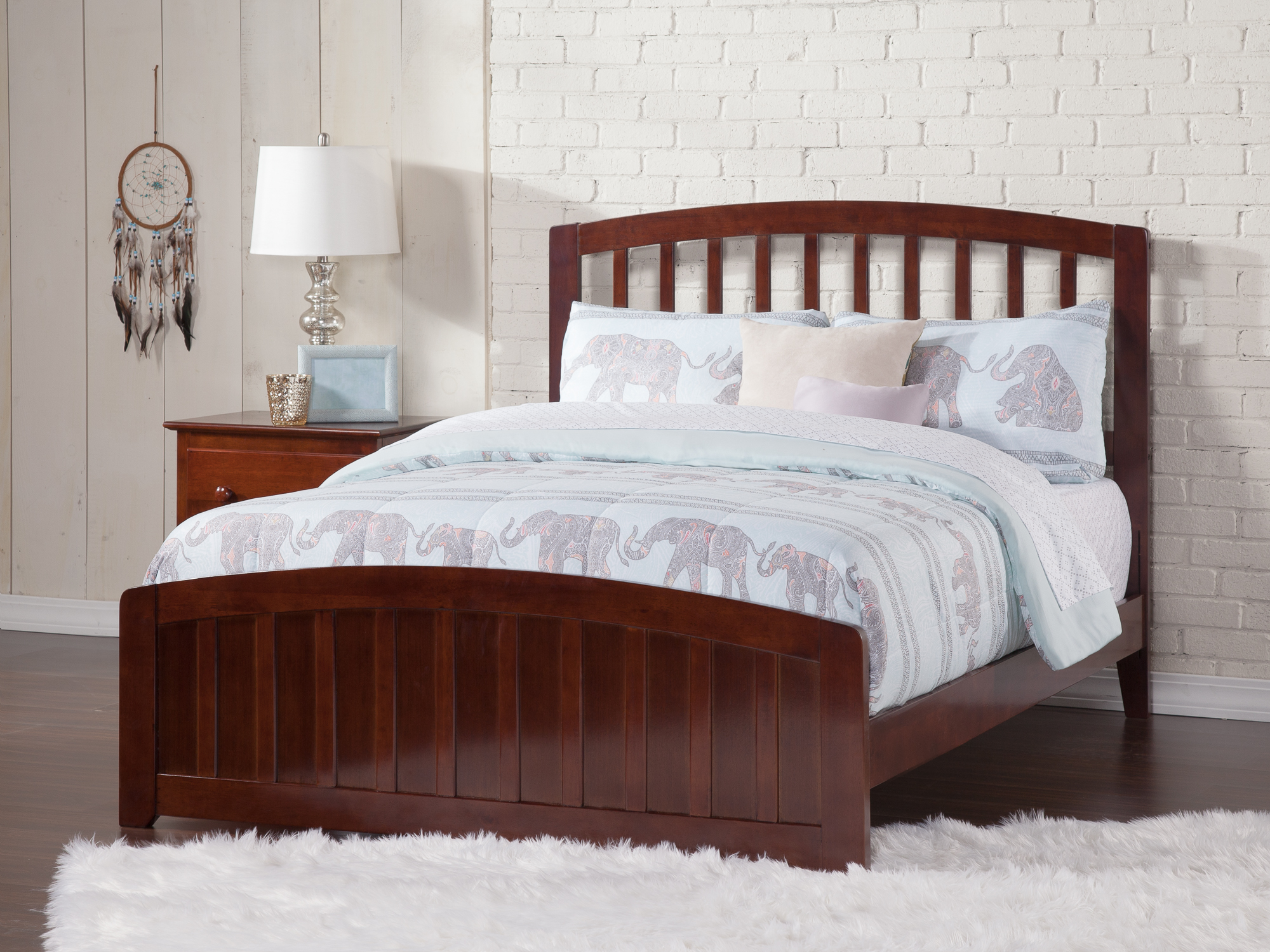 AFI Richmond Queen Wood Platform Bed with Slatted Headboard and Footboard, Walnut