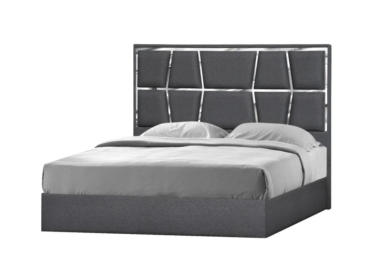Charcoal Woven Canvas Fabric King Platform Bed Contemporary J&M Furniture Degas