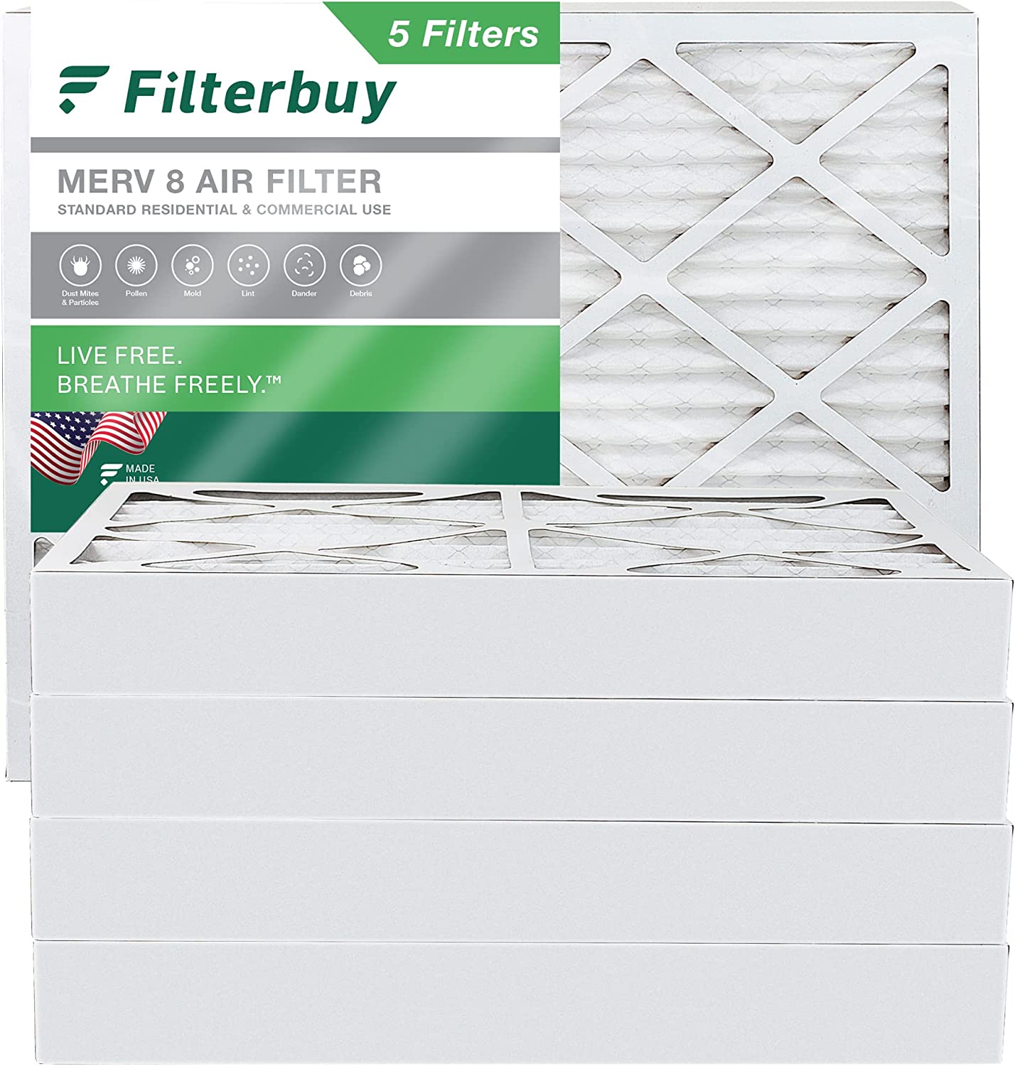 Filterbuy 13x18x4 MERV 8 Pleated HVAC AC Furnace Air Filters (5-Pack)