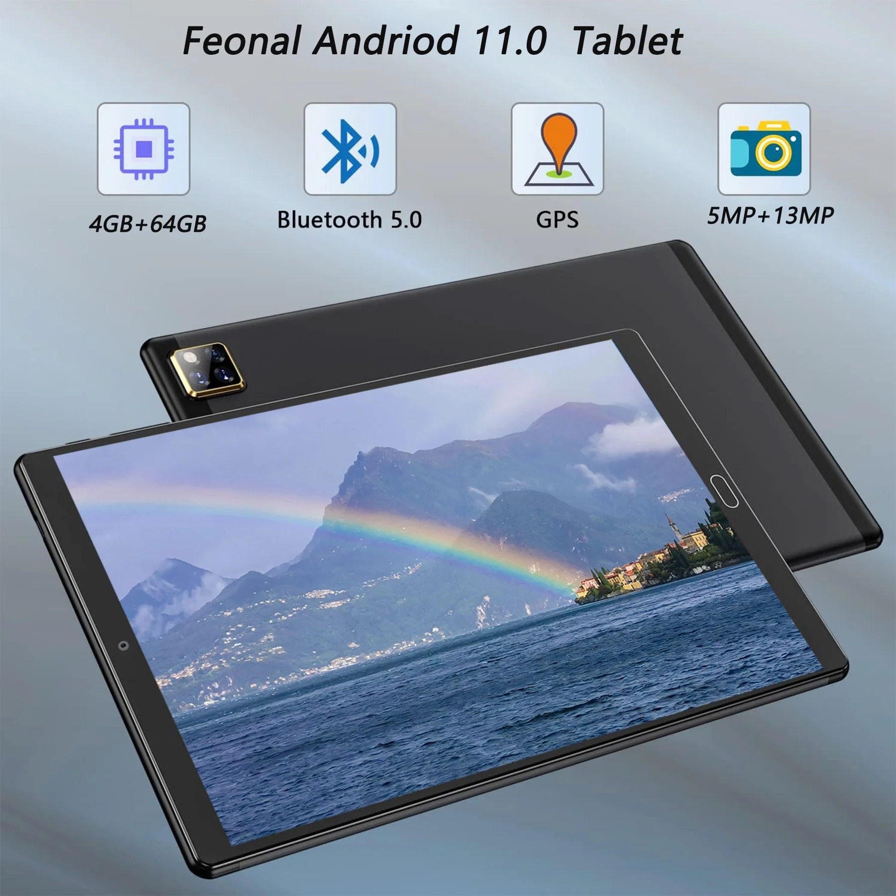 Tablet 10 inch Android 11 Tablet with Keyboard 4GB Ram 64GB Rom Quad Core Arm 5G Wifi Bluetooth 5.0 Gps IPS