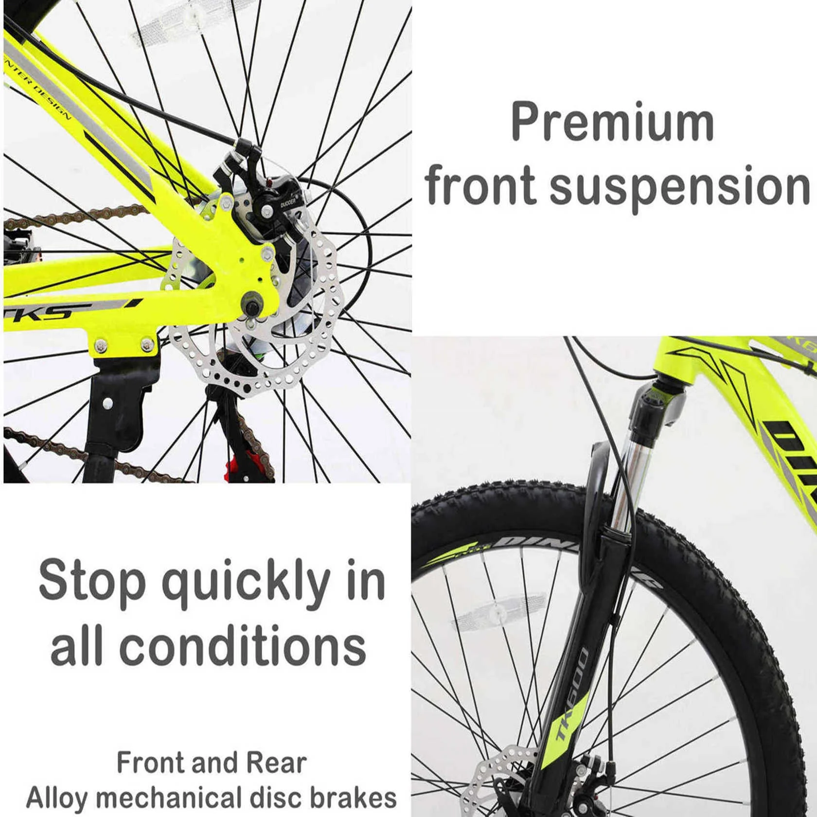 Dinling Mountain Bike, 21-Speed, 26-inch Bicycles, MTB Mens and Womens Yellow