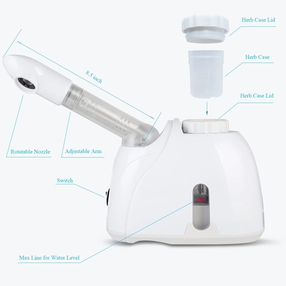 Facial Steamer,Warm Mist Humidifier with Extendable Arm & Adjustable Nozzle for Sinuses Moisturizing Unclogs Pores or deep Cleaning Skin