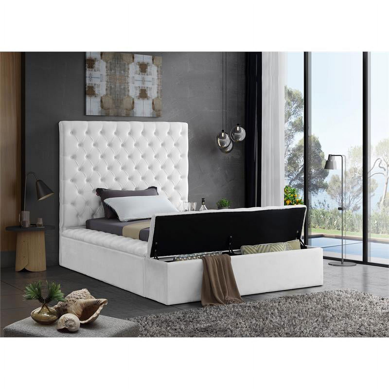 Meridian Furniture Bliss Solid Wood Tufted Velvet Twin Bed in White