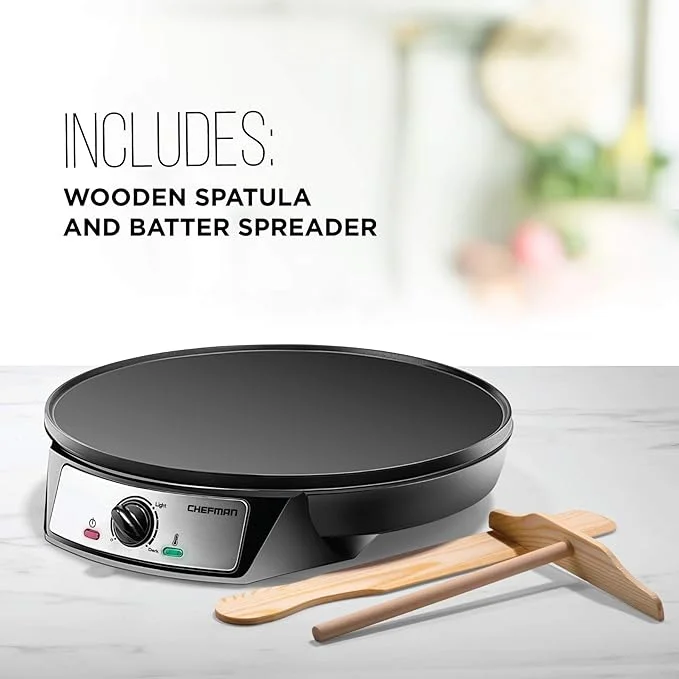 Open Box Chefman Electric Crepe Maker & Griddle Precise Temperature Control Skillet BLACK