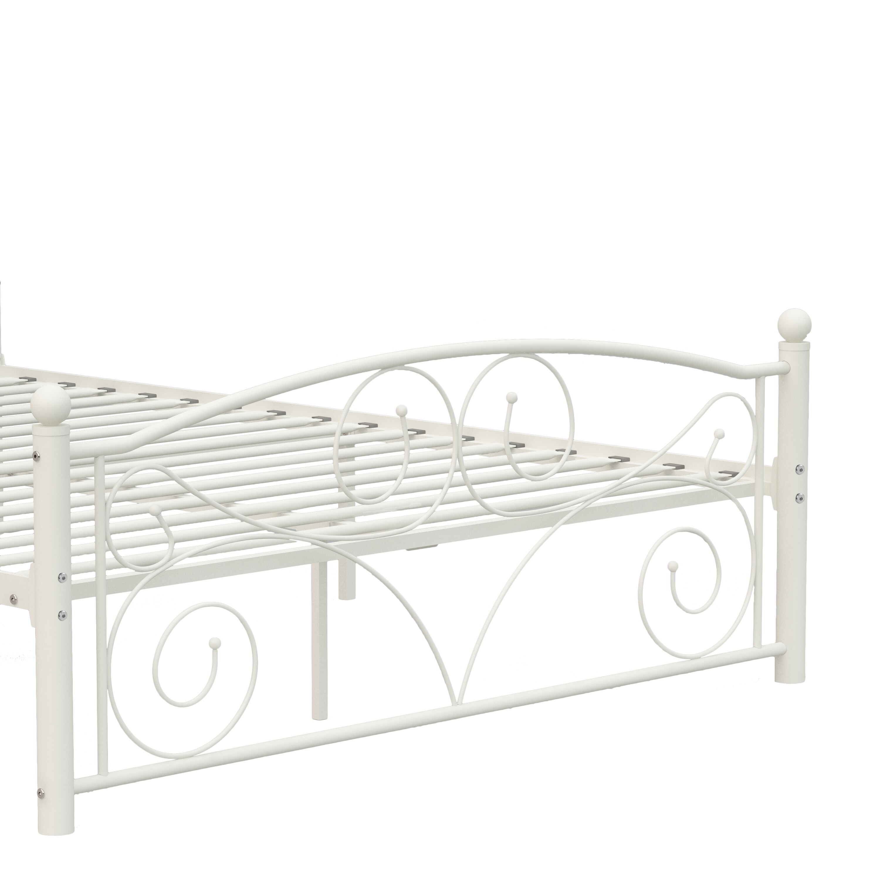 White Metal Bed Frame with Headboard and Footboard, Unique Flower Sturdy System, No Box Spring Needed, Full Size, White