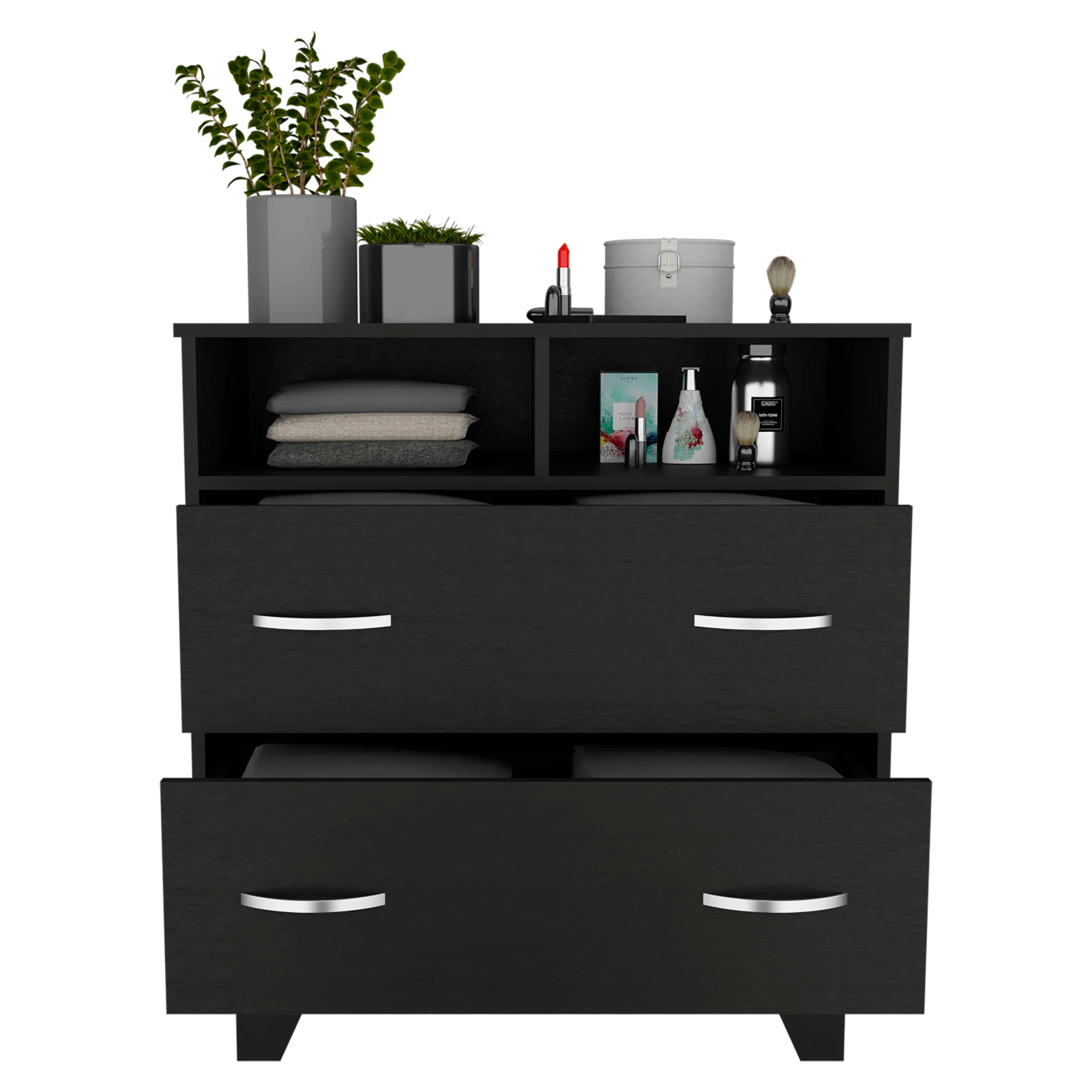 Boahaus Selma Dresser, 2 Drawers and 2 Open Shelves, Black