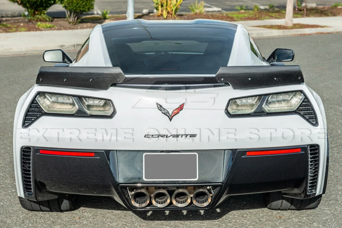 Extreme Online Store Replacement For 2014-2019 Chevrolet Corvette C7 | Z06 Stage 2 GM Factory Style CARBON FIBER Rear Wing Spoiler Side Winglets Extension Pair