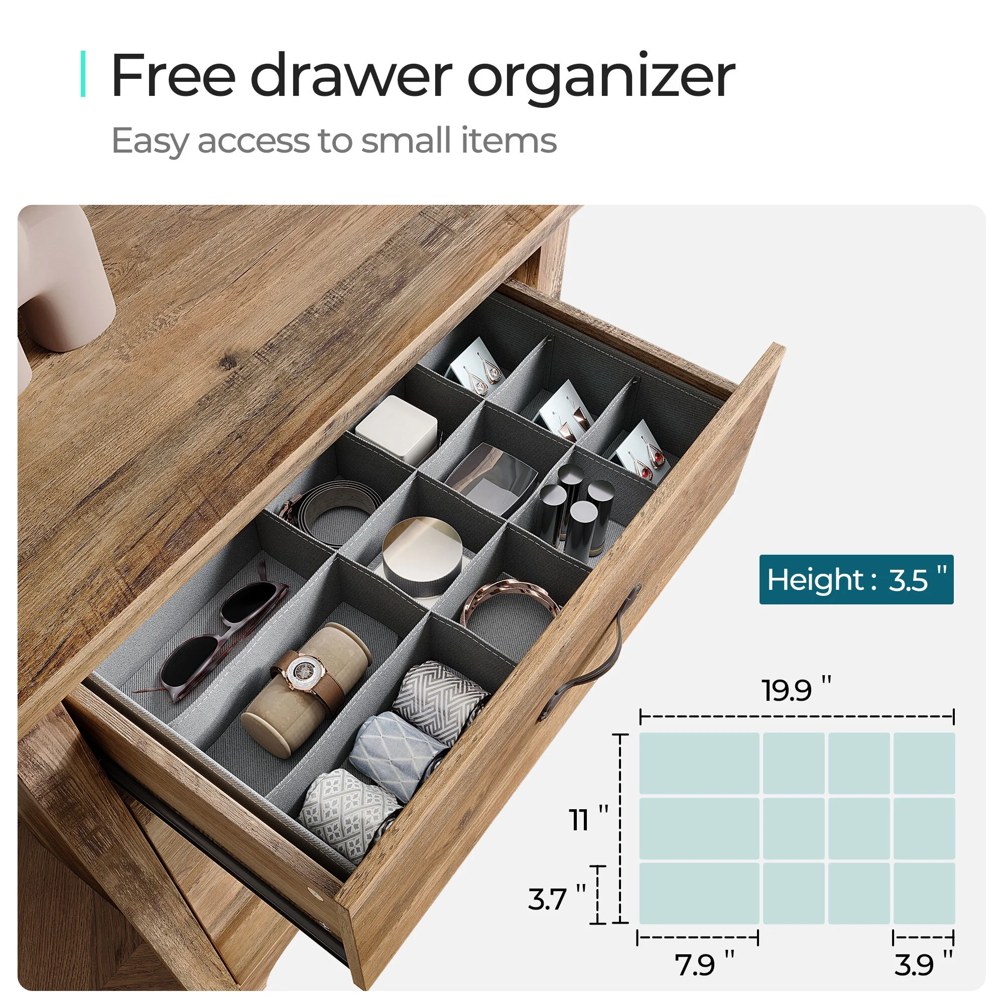 LINSY HOME Brown Dressers,Chest of 5 Drawers