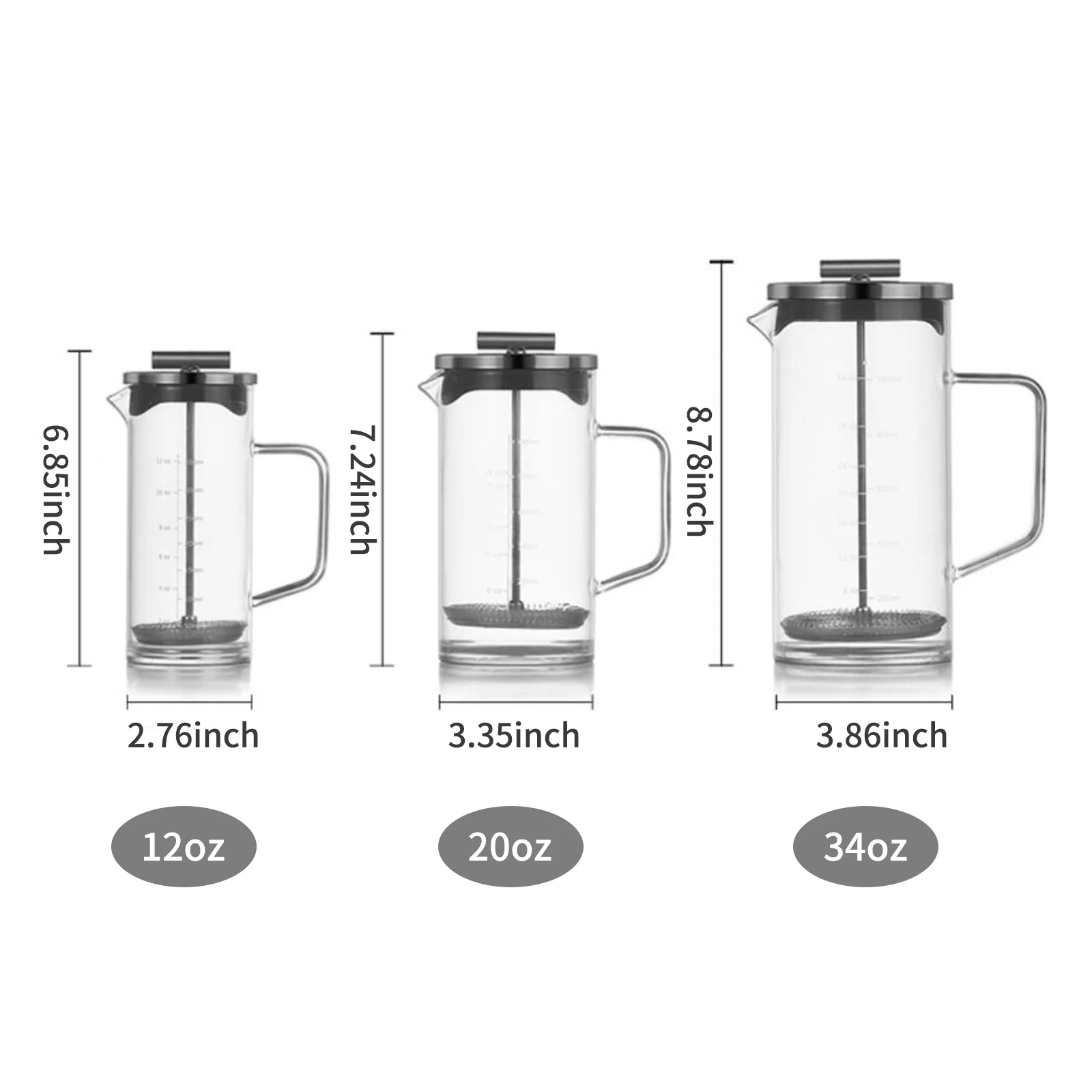 12Oz French Coffee Maker With High-Density Stainless Steel Filter Heat Resistant Borosilicate Glass Coffee Press Thickened Base
