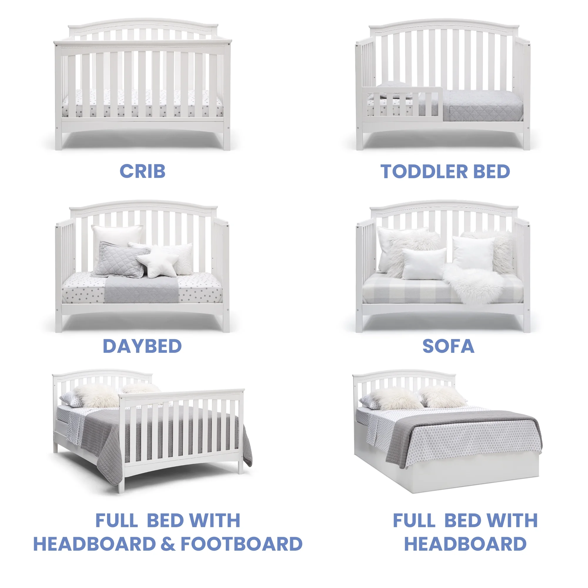 Delta Children Waverly 6-in-1 Convertible Baby Crib, Bianca White