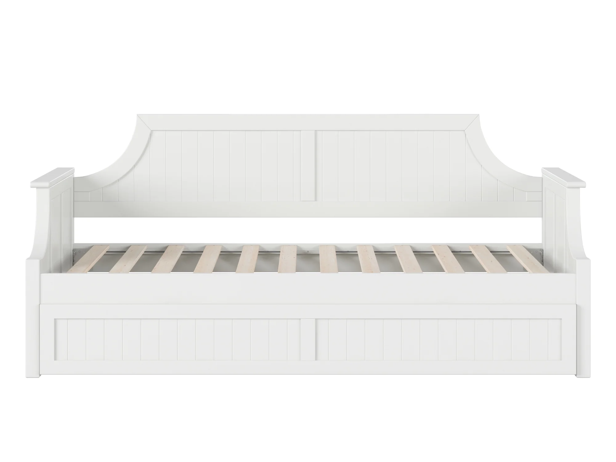 AFI Twin Daybed with Trundle Roll Out Sofa Bed in Solid Wood Cambridge Design, White