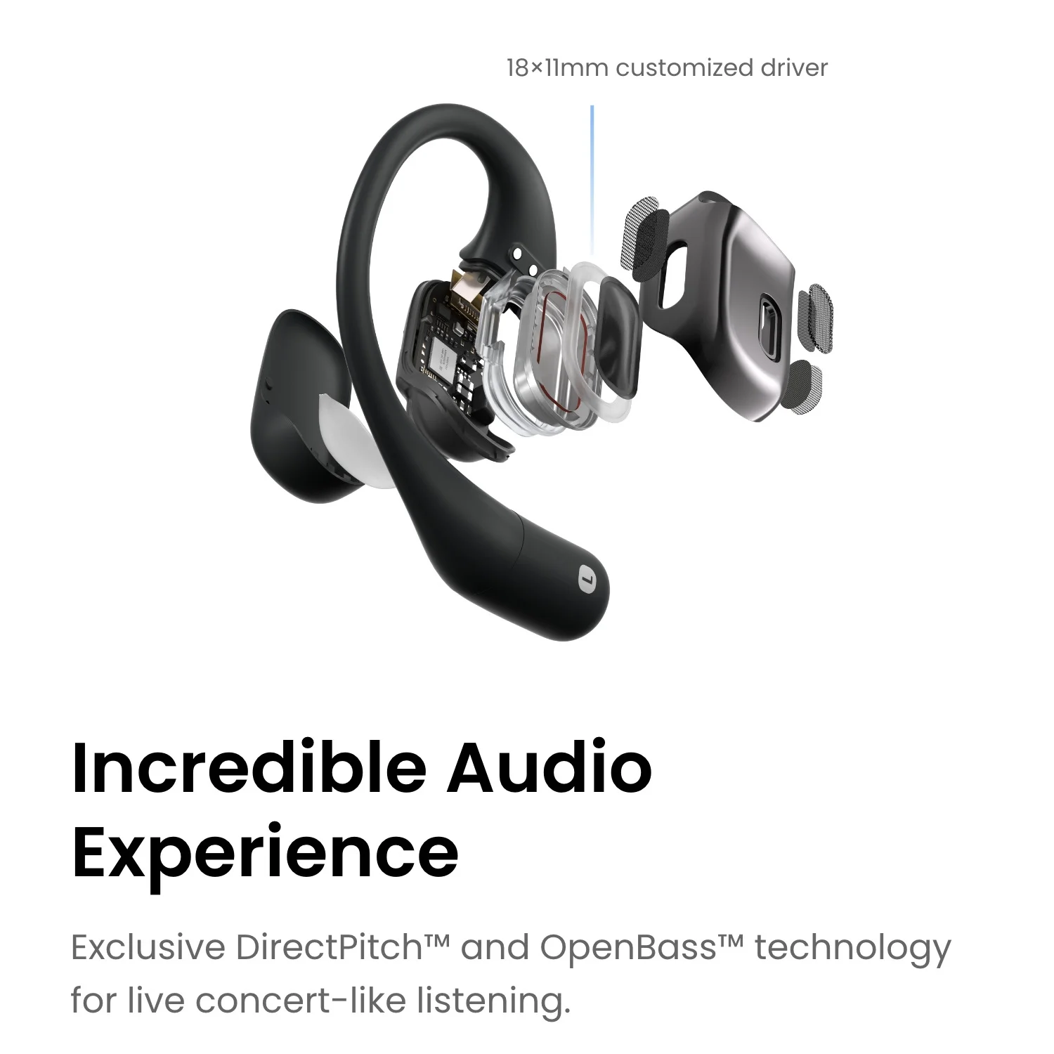 SHOKZ OpenFit - Open-Ear True Wireless Bluetooth Headphones with Microphone, Earbuds with Earhooks, Sweat Resistant, Fast Charging, 28HRS Playtime, Compatible with iPhone & Android