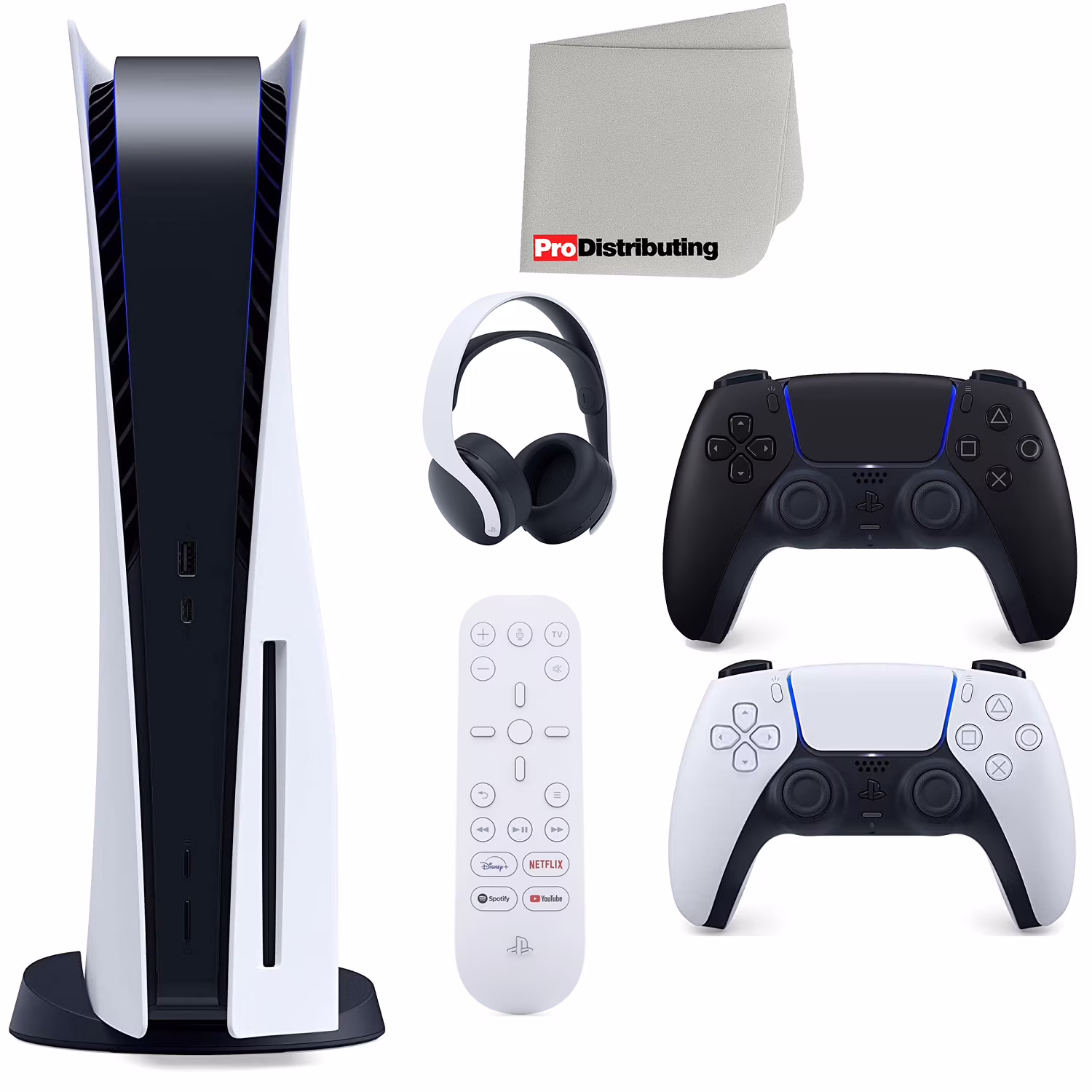 Sony Playstation 5 Disc Version (Sony PS5 Disc) with Midnight Black Extra Controller, Headset, Media Remote and Microfiber Cleaning Cloth Bundle