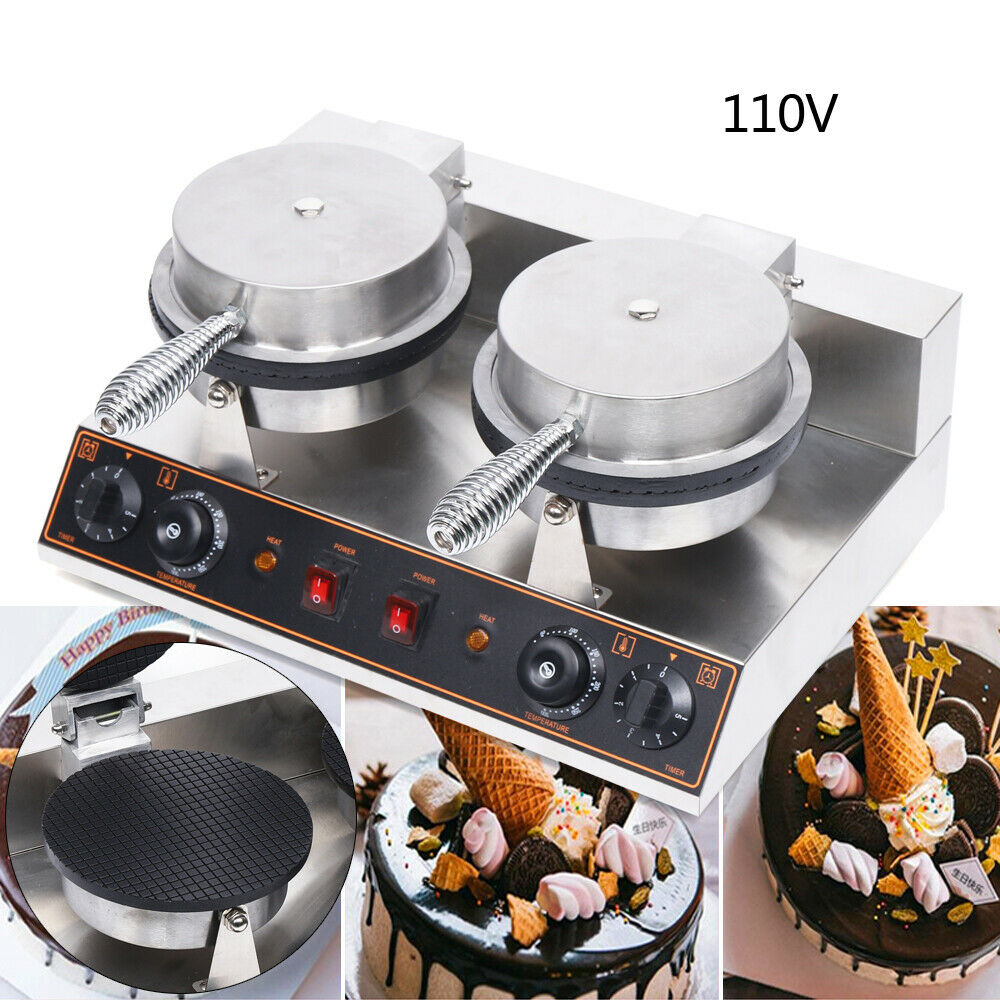 Electric Ice Cream Cone Waffle Maker 1200W*2 Nonstick Egg Roll Baker Machine