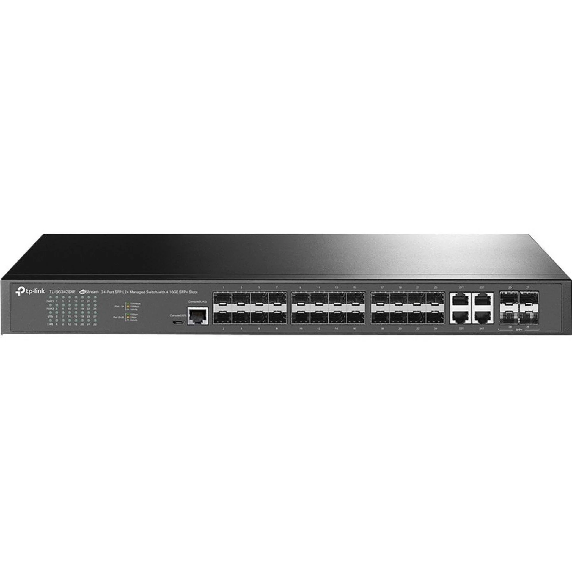TP-Link JetStream TL-SG3428XF V1 - Switch - L2+ - managed - 20 x Gigabit SFP + 4 x combo Gigabit SFP/RJ-45 + 4 x 10 Gigabit SFP+ (uplink) - rack-mountable