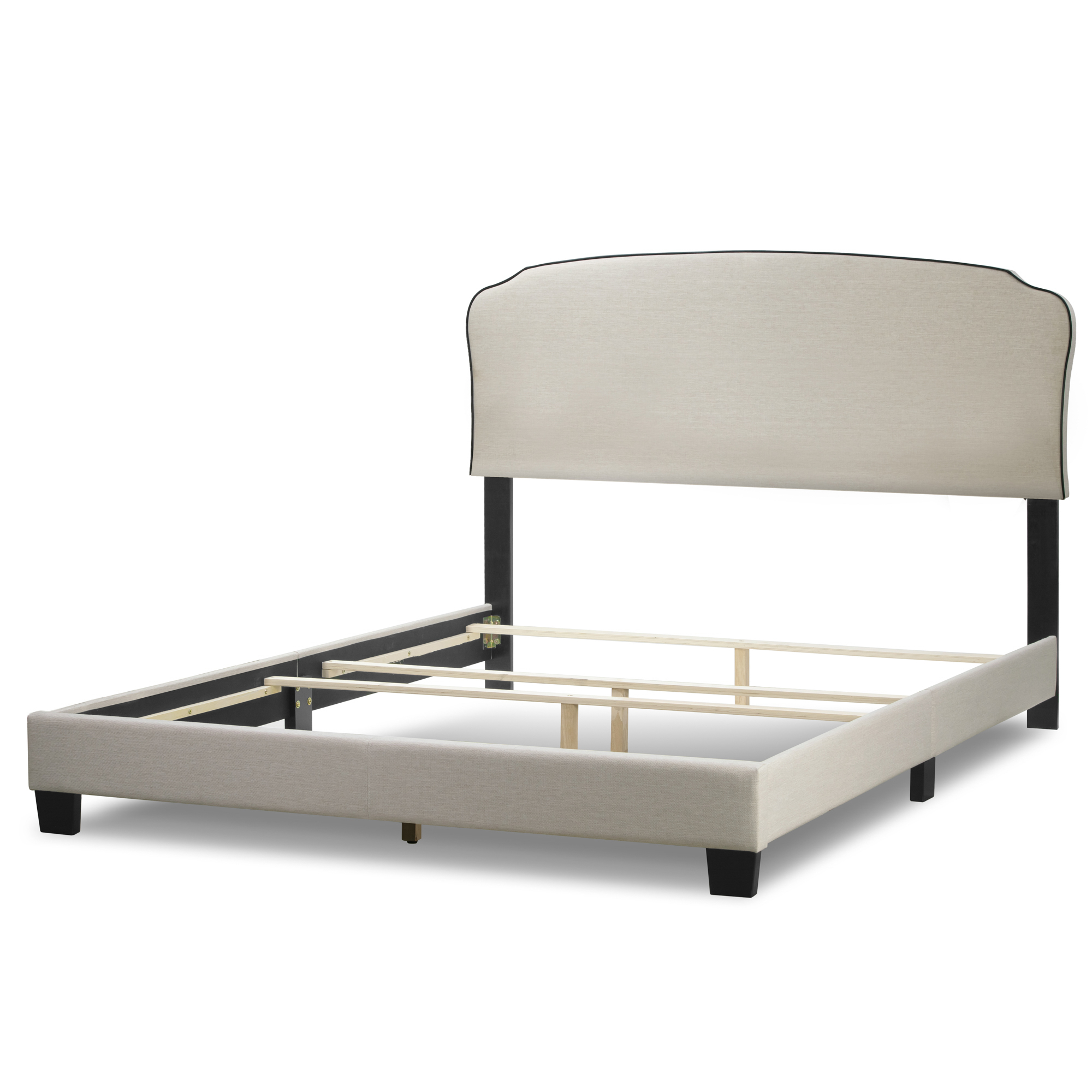 Glamour Home Aric Fabric Queen Bed with Contrasting Piping Accent in Beige