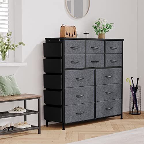 xrboomlife Dresser for Bedroom with 12 Drawers   Dresser Organizer Unit  Fabric Dresser for Bedroom  Closet  Nursery  Chest of Drawers  Steel Frame  Wood Top (Charcoal Black)