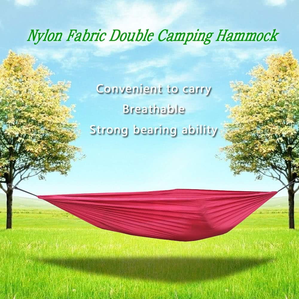 Portable and durable compact nylon fabric two-person travel camping hammock - burgundy
