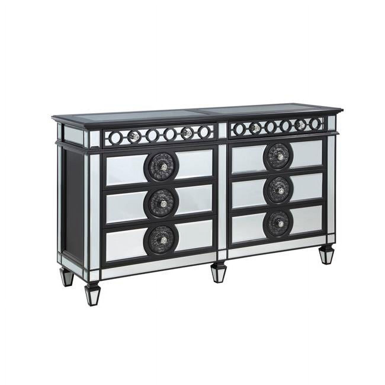 HomeRoots 486522 41 x 68 x 20 in. Black & Sliver Solid Wood Mirrored Six Drawers Double Dresser