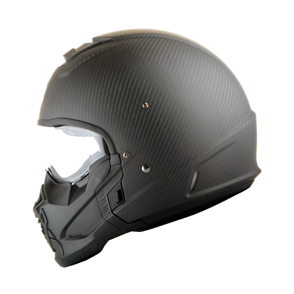 Martian Genuine Real Carbon Fiber Motorcycle Open Face Helmet HB-B2 Matt Carbon Black + Clear Lens, DOT Approved