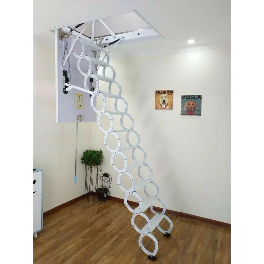 INTBUYING Attic Ceiling Ladder Stairs 10.5ft/13Steps Carbon Steel White 31.5*35.4in