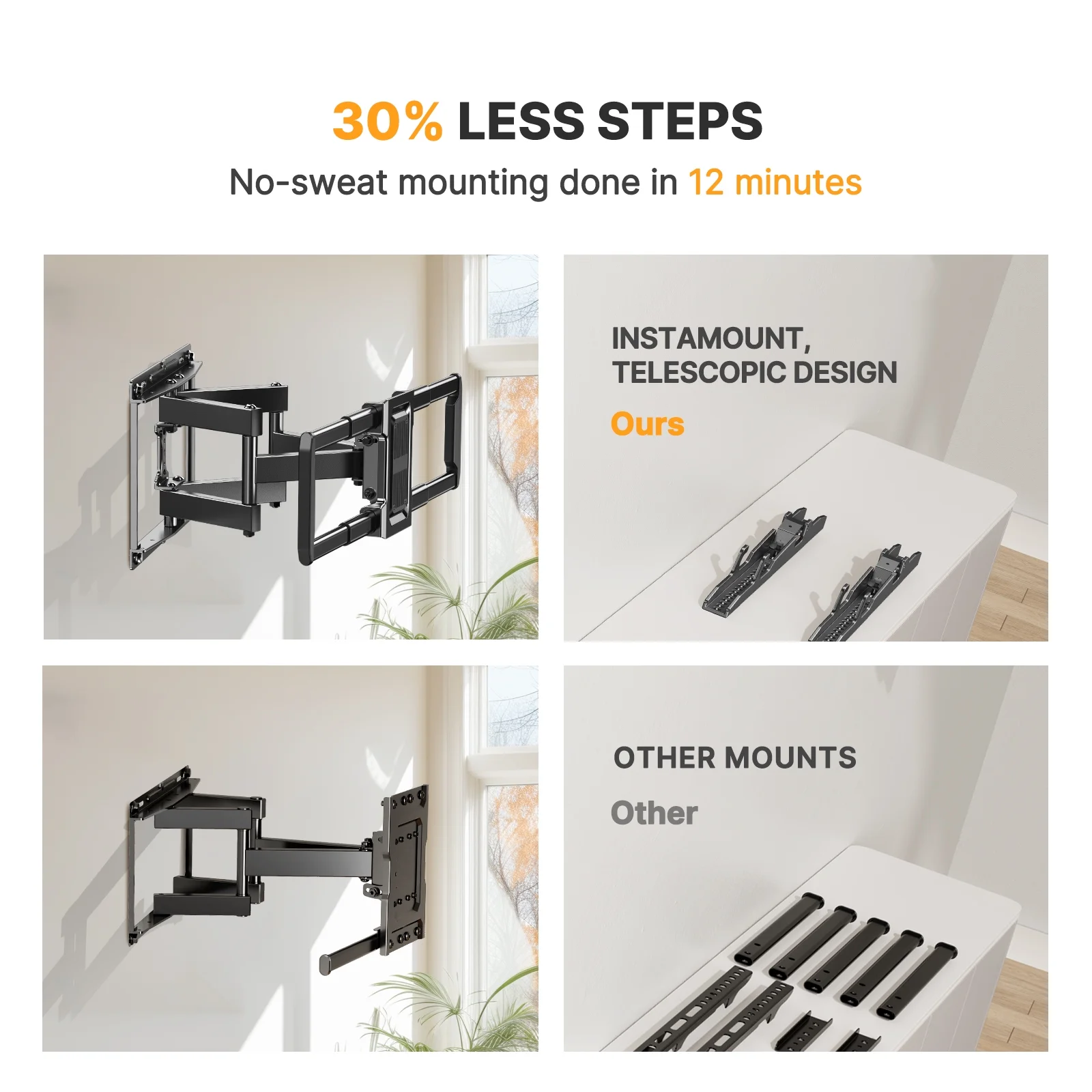 Full Motion TV Wall Mount for 40-82 inch TVs with Swivel, Tilting & Extension Max 600x400, up to 100 lbs