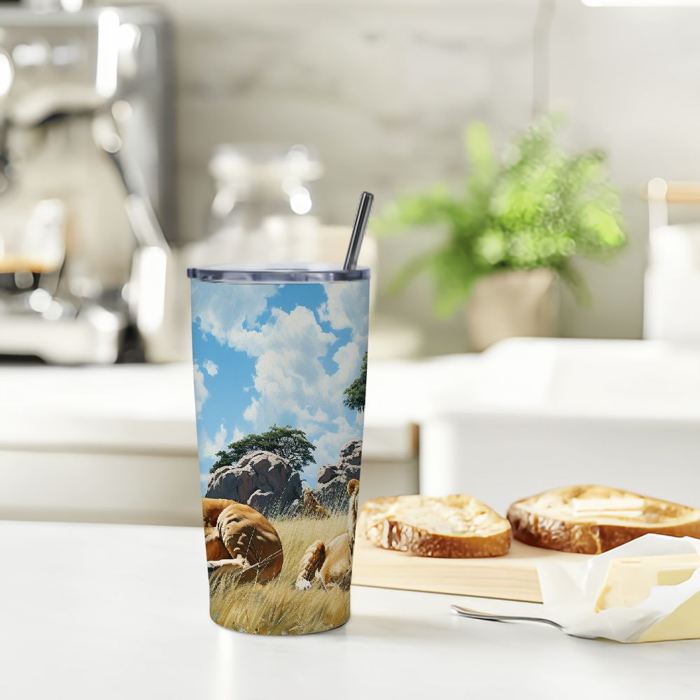 JEUXUS Tumbler Double Wall Stainless Steel Cup lion family Printed Insulated Coffee Cups Car Mug Home Office Travel