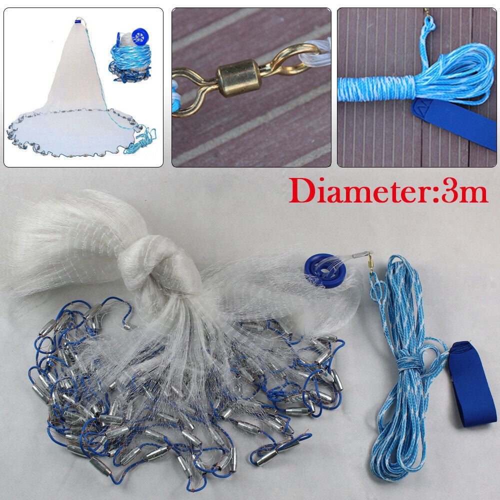 SHZICMY 10ft Hand Cast Fishing Mesh Spin Network Bait Fish Net with Sinker