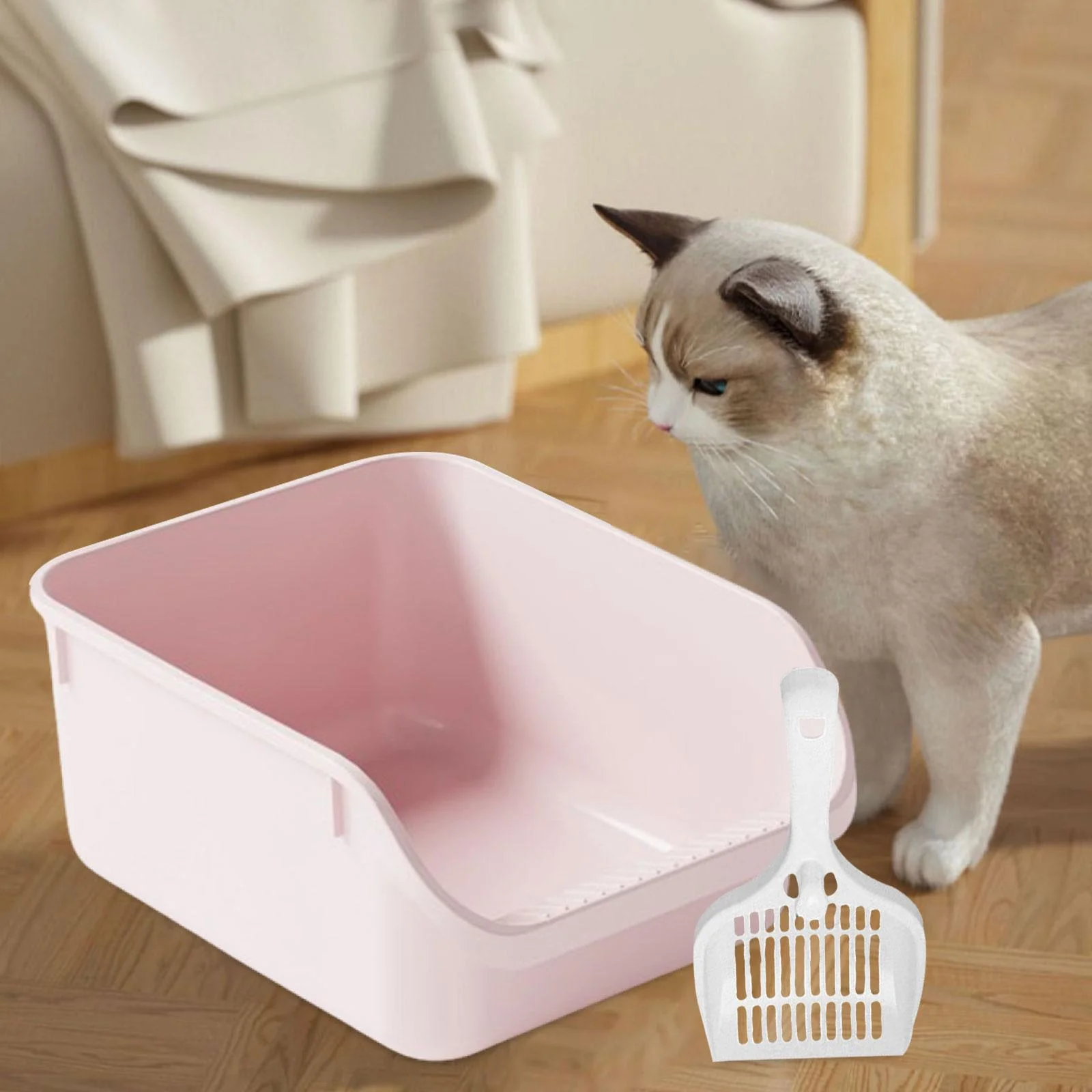 TOOYFUL Cat Toilet Sand Box s Litter Litter Container High Sided Easy Carry Kitty Litter Pan Cat Litter Toilet pink