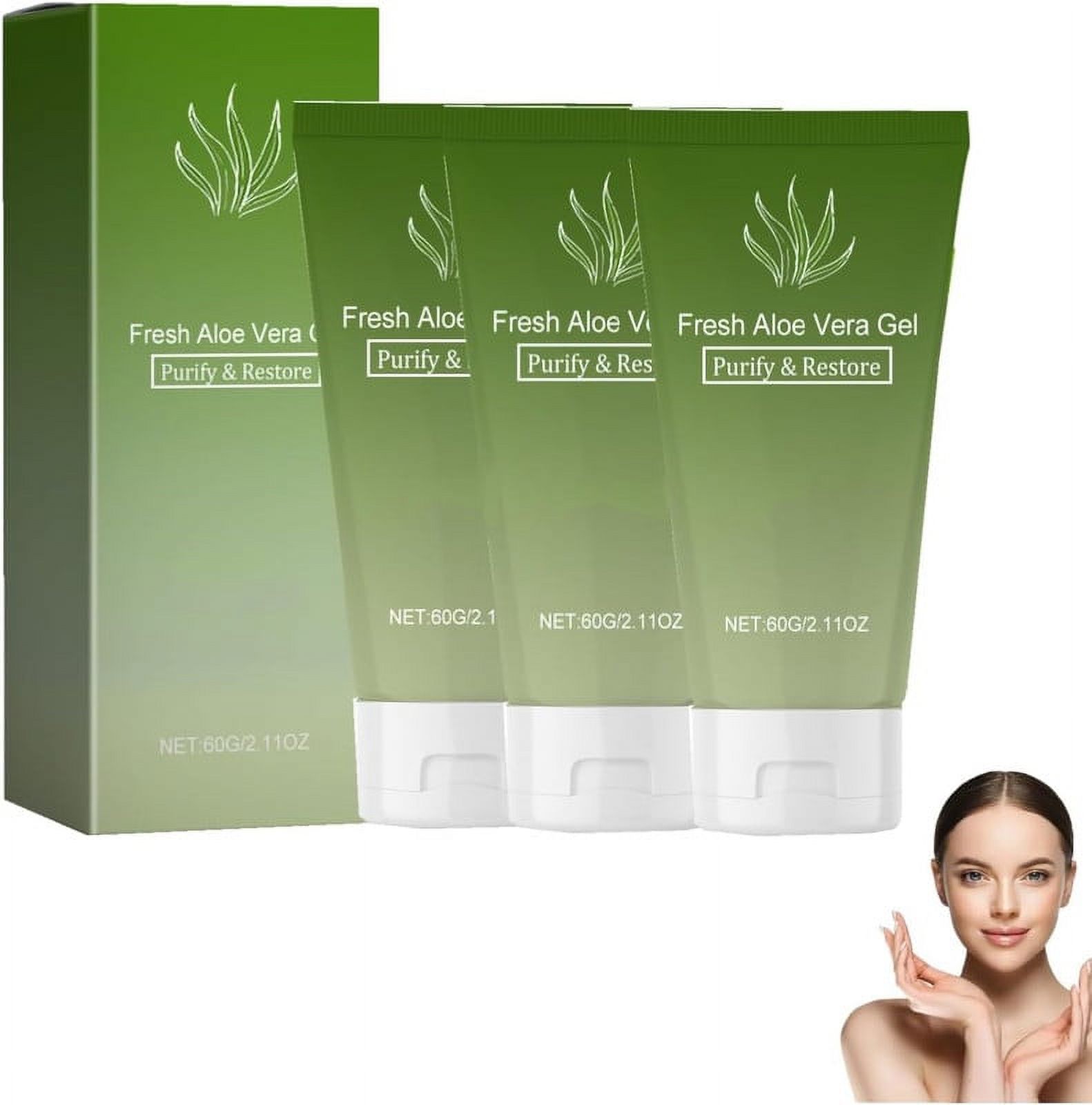 Organic Aloe Vera Gel, Pure Aloe Vera Gel for Face, Hair & Body, Natural Organic Aloe Vera Gel for After Sun Skin Care, Instant Relief On Skin And Sunburn, Refreshing And Hydrating (3pcs)