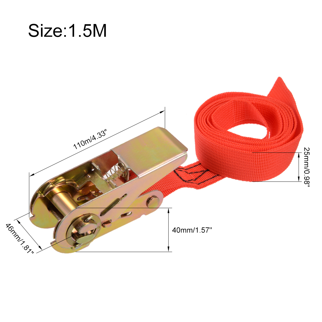 Uxcell 1.5M x 25mm up to 250Kg Ratchet Tie Down Strap, Red