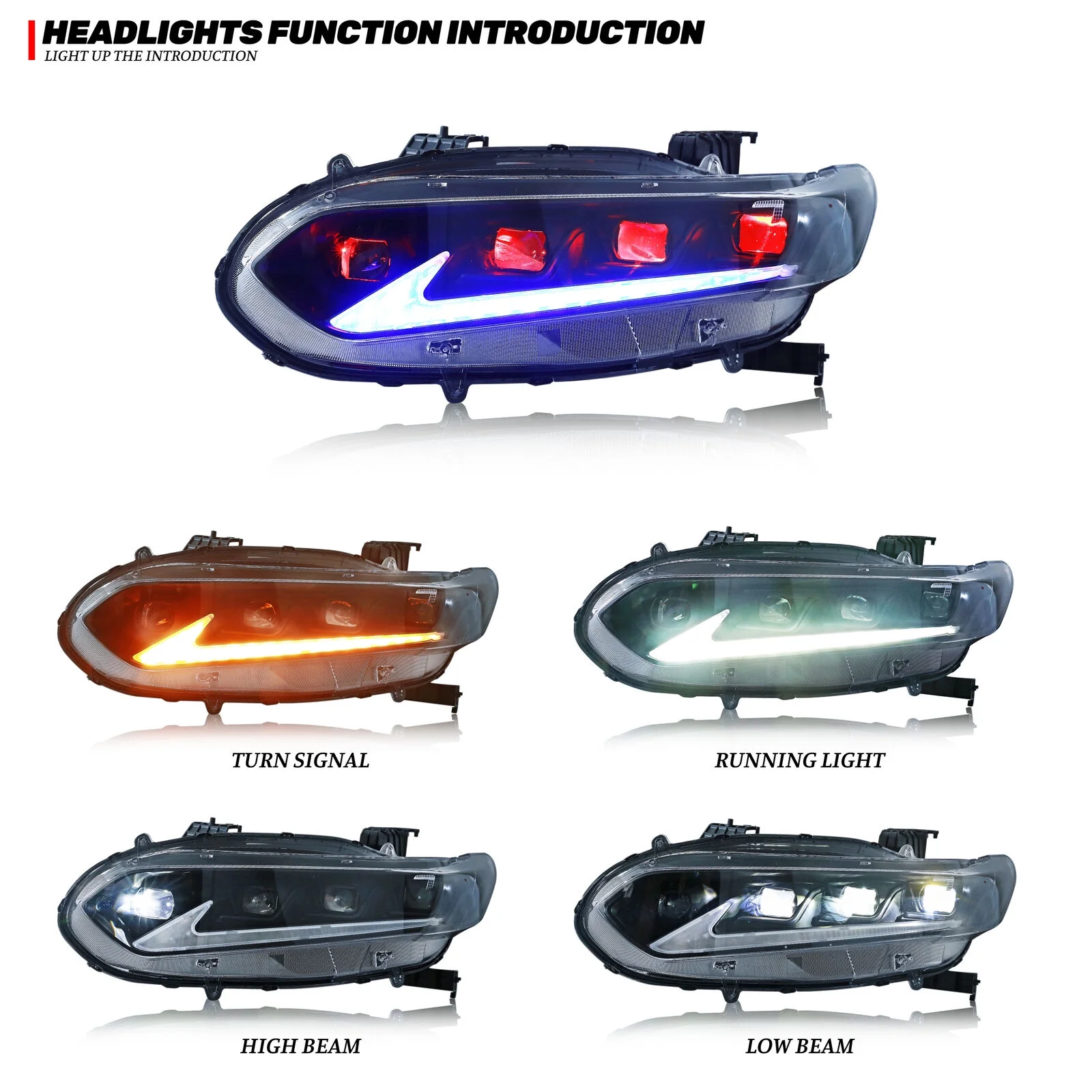 Inginuity Time LED Headlights for Honda Accord 2018 2019 2020 2021 2022 Red Eye Start Up Animation Front Lamps