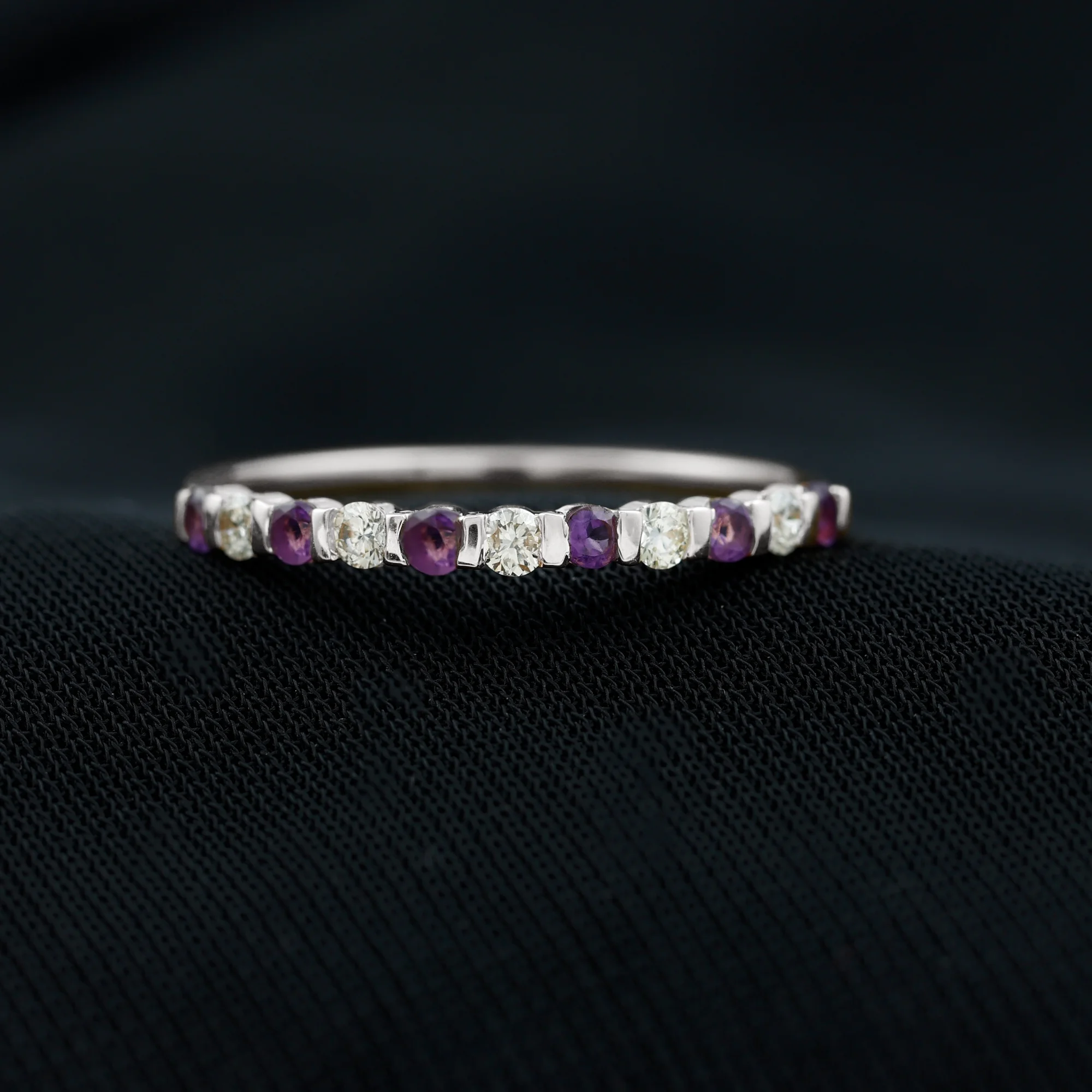 1/4 CT Amethyst and Moissanite Stackable Ring in Bar Set, 925 Sterling Silver, US 4.00