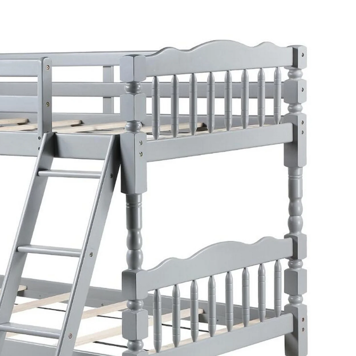 Alice Classic Twin Bunk Bed with Ladder, Guard Rail, Carved Legs, Gray- Saltoro Sherpi