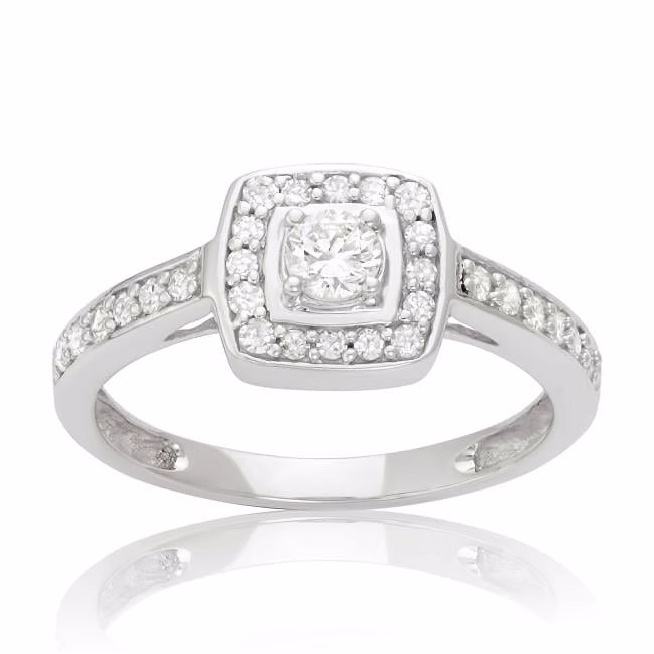 Dimaya Fine Jewelry HERI0631-W-sz5 14k White Gold 0.50ct TDW White Diamond Halo Engagement Ring