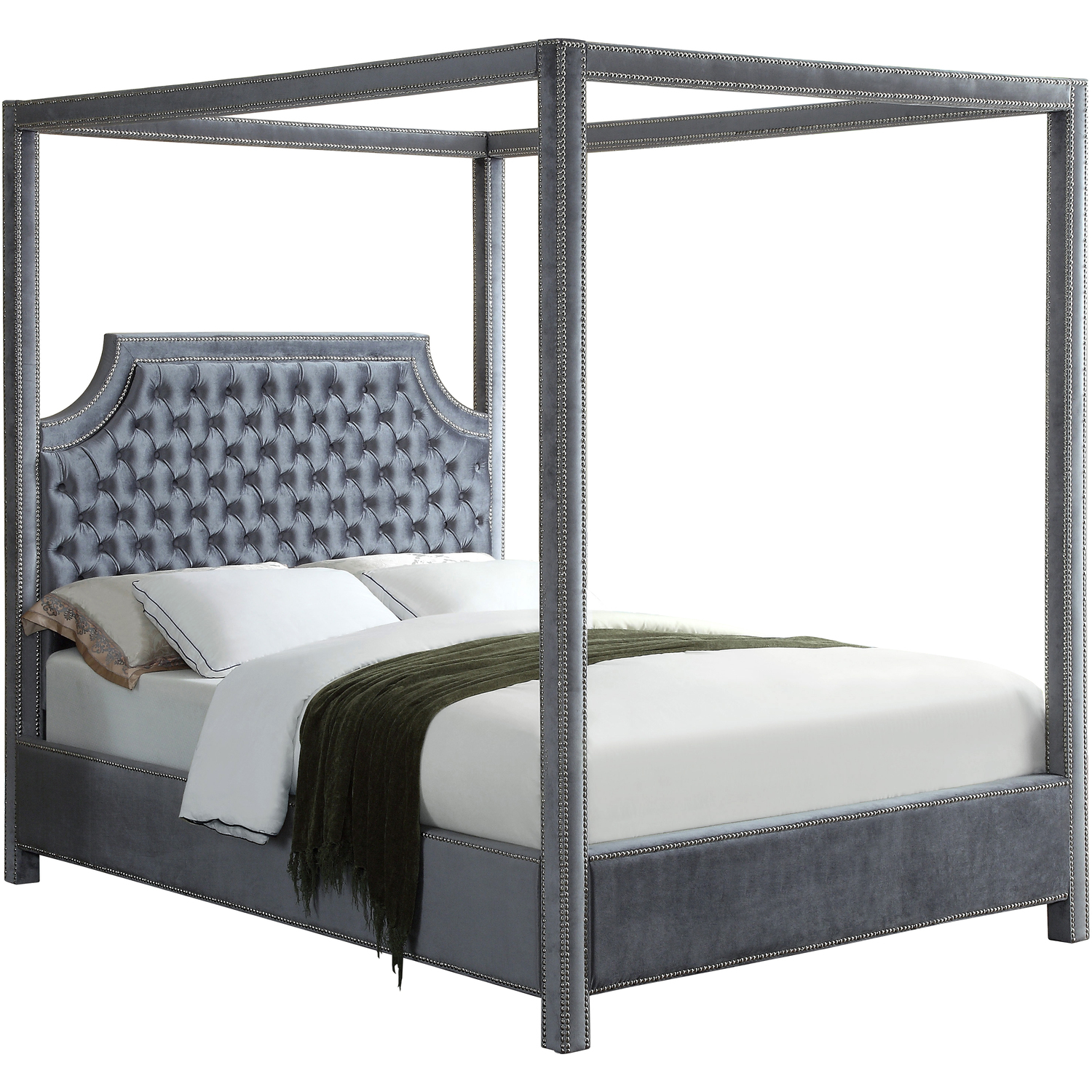 Homestock Suburban Sophistication Grey Velvet King Bed