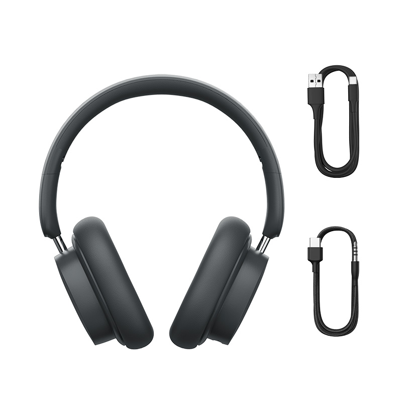 Baseus Bluetooth Headphones Over Ear, 70H Playtime and 0.06s Low-Latency Wireless Headphones with Mic, HiFi Stereo Foldable Headset Gray