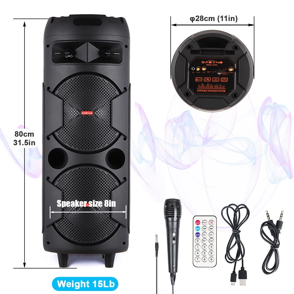 Rechargeable Portable Party Bluetooth PA Loud Speaker Dual 8