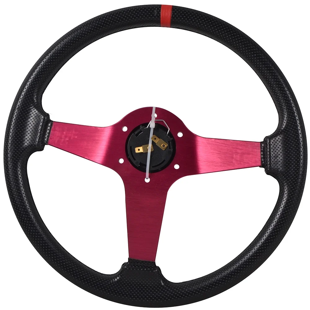Ikon Motorsports Compatible with 350MM PVC 6 Hole Steering Wheel Deep Dish Red Spoke Red Ring & Black Emblem