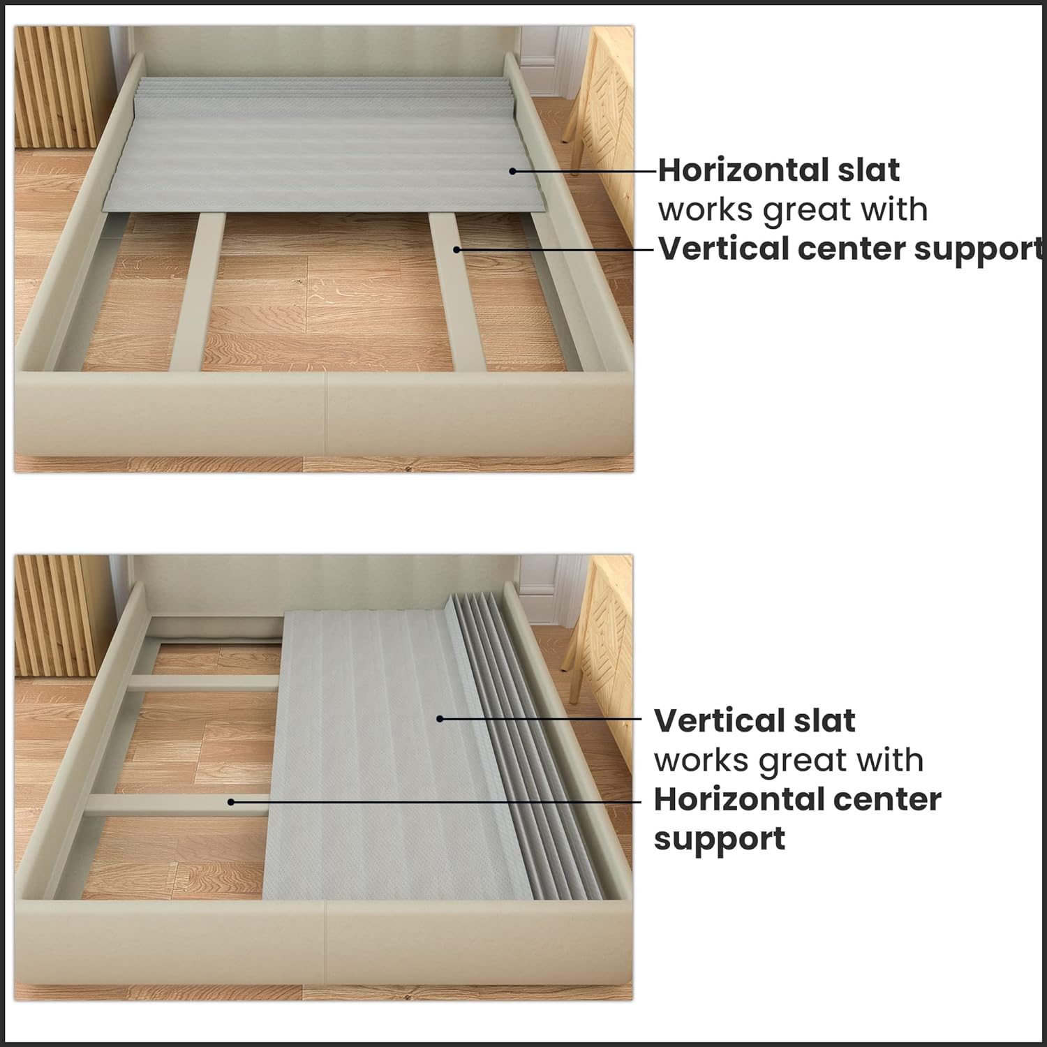 YGDU, 0.75-Inch Heavy Duty Vertical Mattress Support Wooden Bunkie Board/Bed Slats with Cover, King, Grey