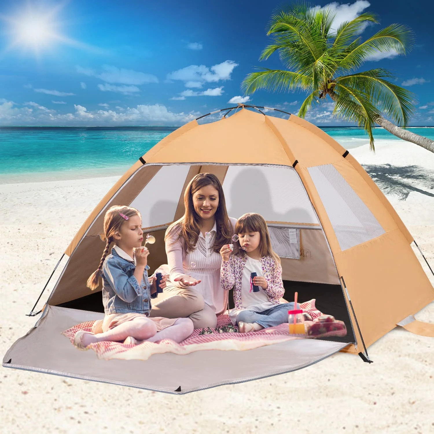 SweetBin Beach Tent Sun Shelter, Portable UV Sun Shelter Canopy Cabana with UPF 50+ UV Protection, Lightweight Beach Sun Shade Fits 3-4 Person