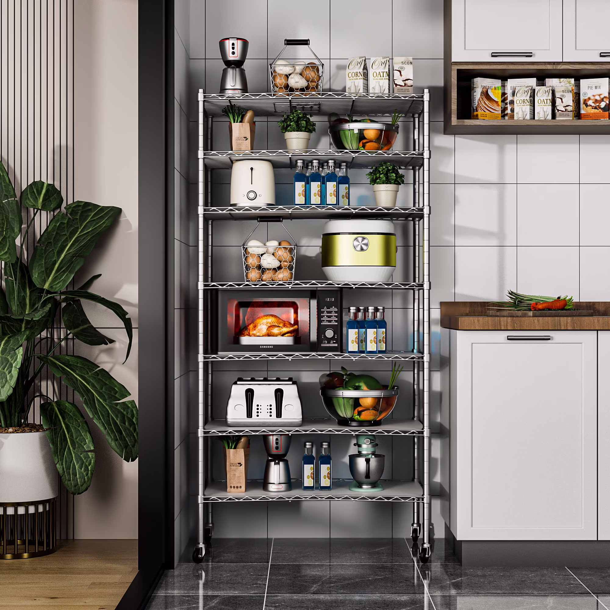 Pouseayar Adjustable Wire Shelving Unit with Wheels, 7 Tier Metal Shelving Storage Shelves 2450LB Capacity Wire Shelves Heavy Duty Storage Rack