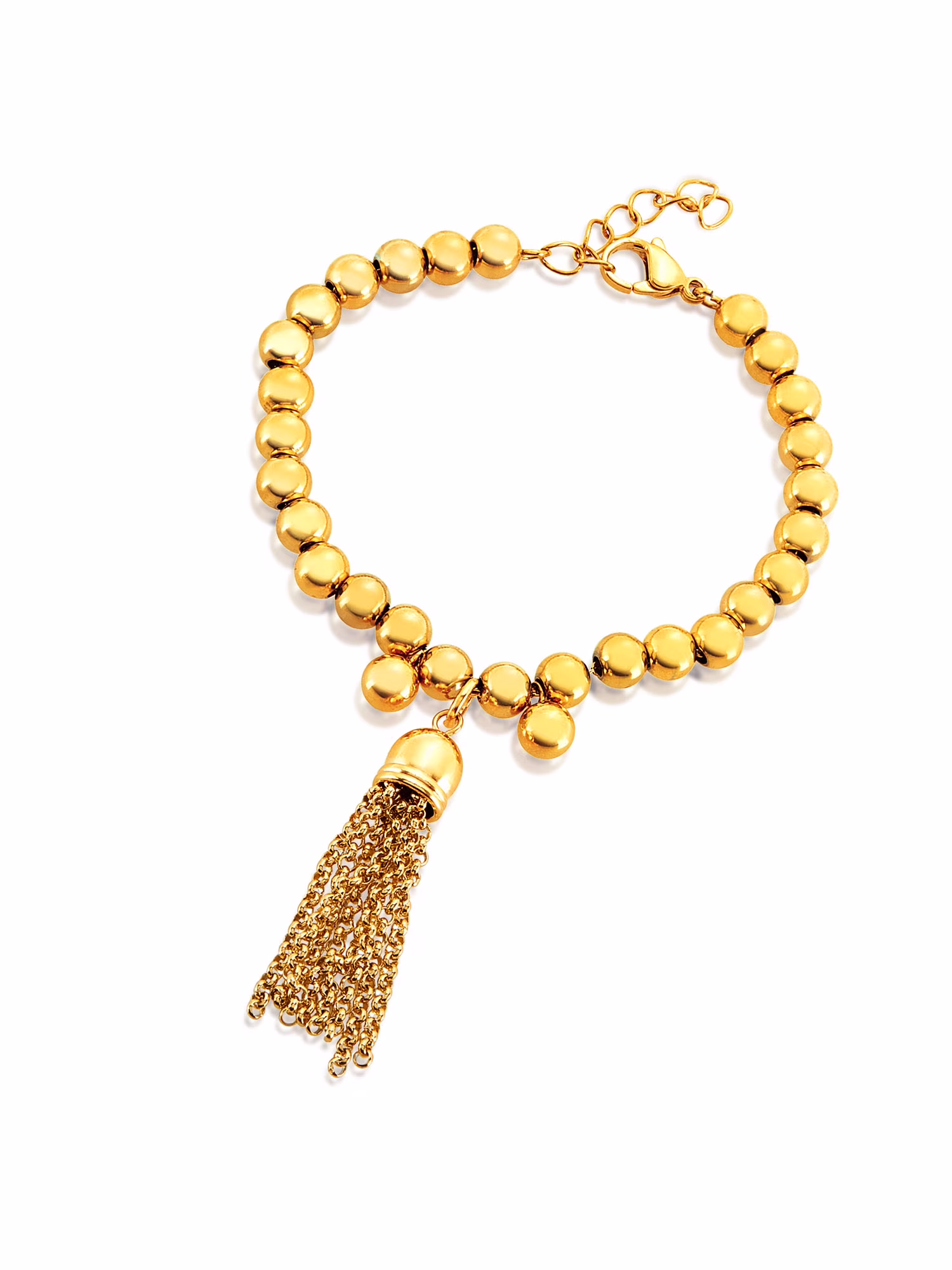 Gold Plated Tassel Beaded Stainless Steel Bracelet (6mm) - 6.5