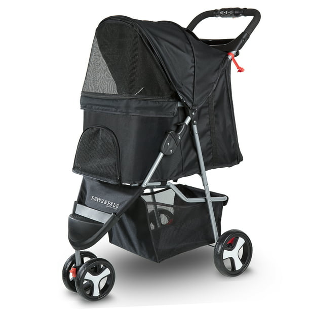 Pet Stroller for Cats & Dogs Folding 3-Wheel Carrier Jogger (Black) (Small)