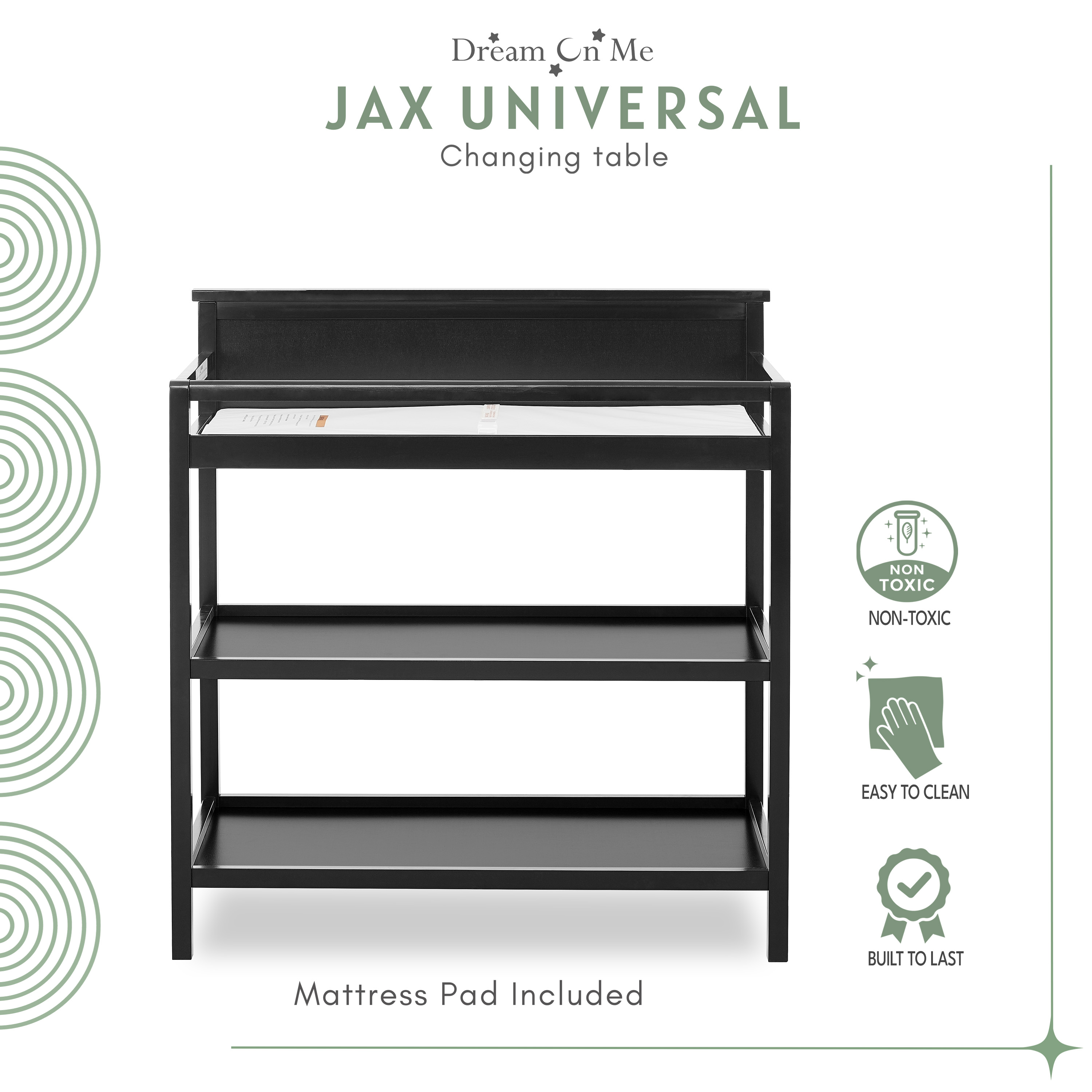 Dream On Me Jax Universal Changing Table, Matte Black